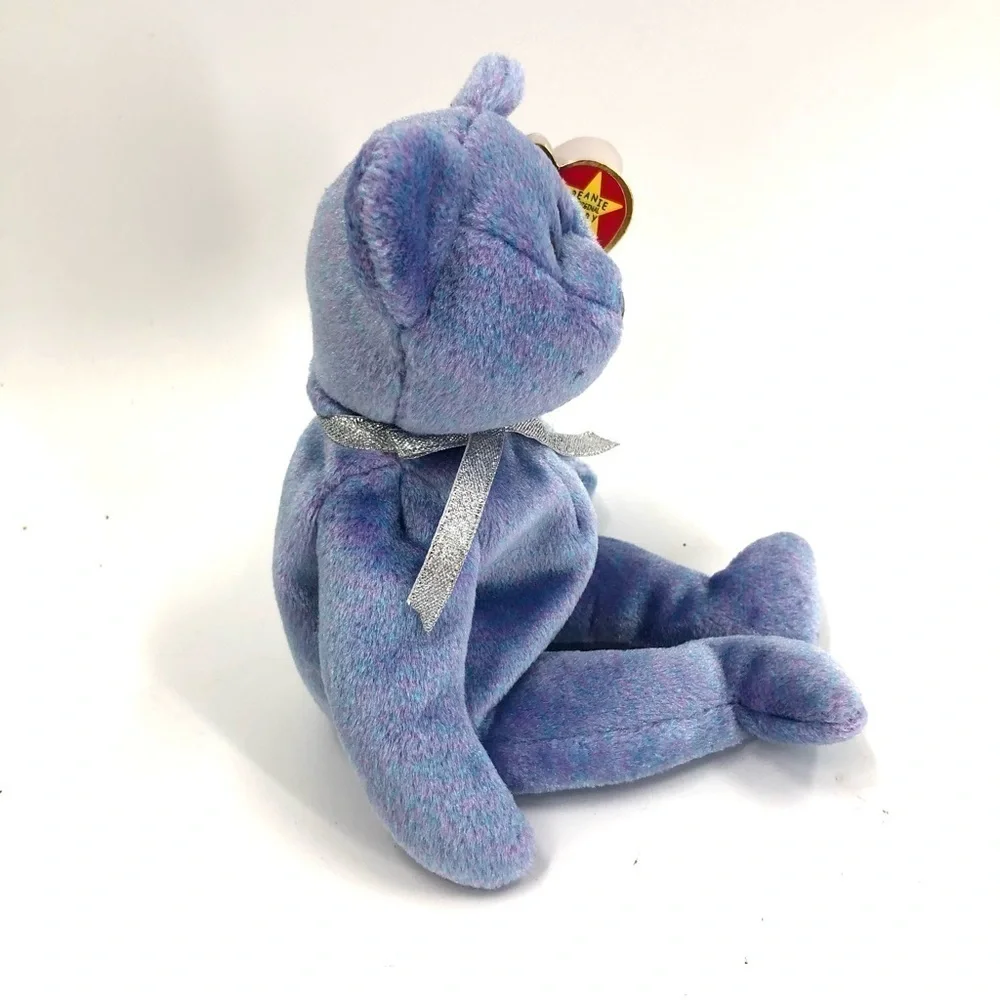 Vintage 1999 Retired Ty Beanie Baby Clubby 2 Bear Purple Blue Silver Bow Rare